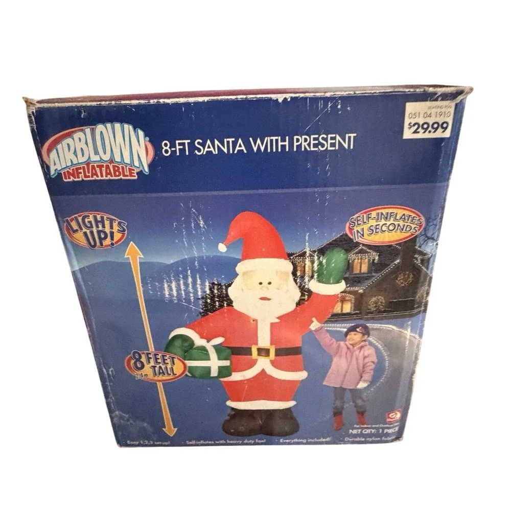 Gemmy Airblown 8 Ft Santa With Present Inflatable Lights Up w/ Box Tested